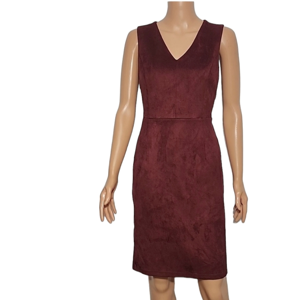 Thalia Sodi Burgundy Faux Suede Dress‎ Sleeveless V Neck Size S Small
